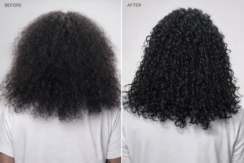 Coily hair before and after