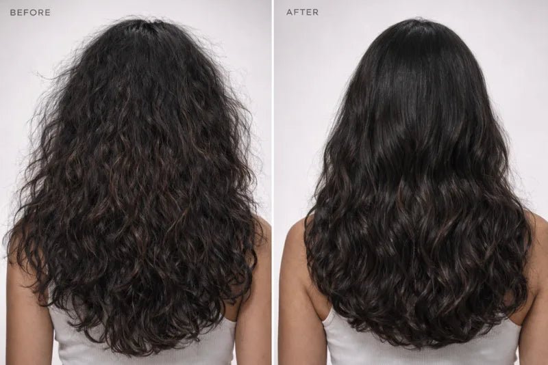 Wavy hair before and after